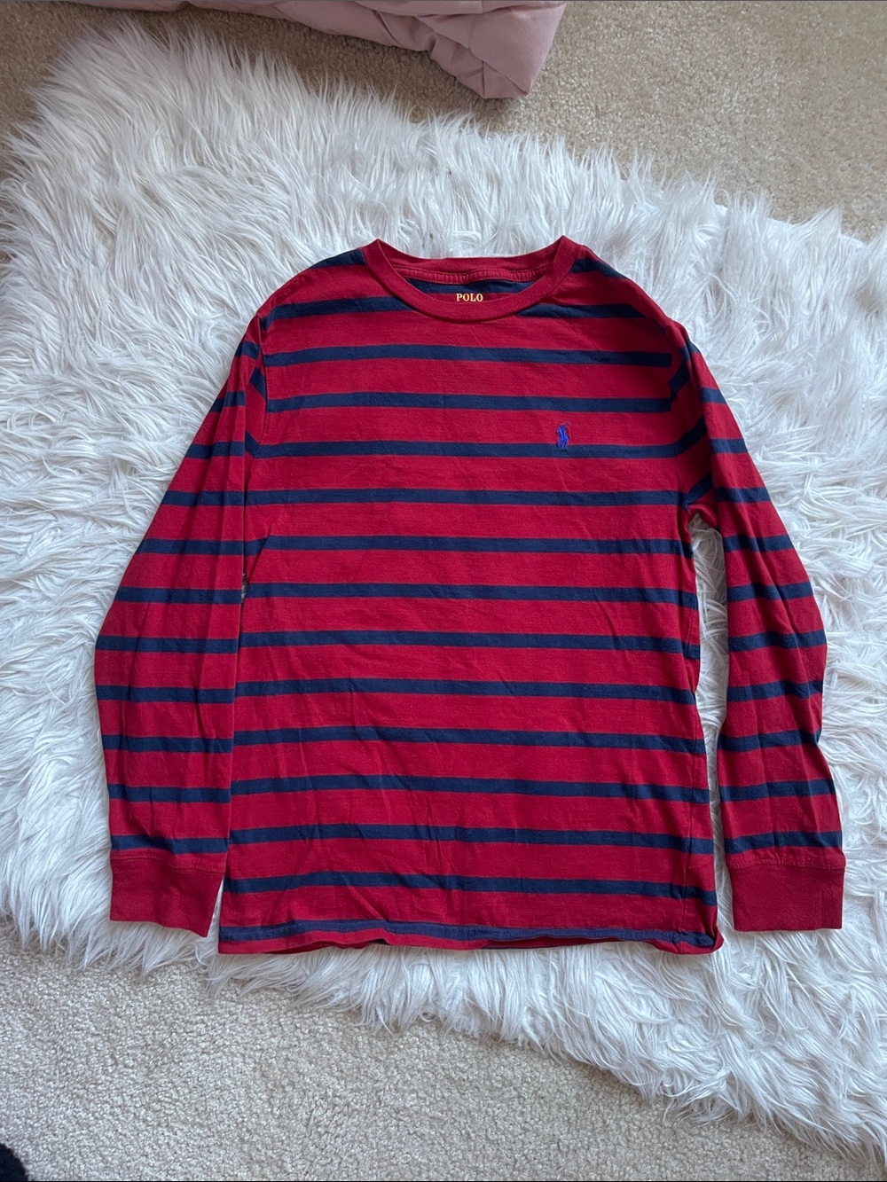 Polo by Ralph Lauren Red and Navy Horizontal Stripe Long-Sleeve Tee